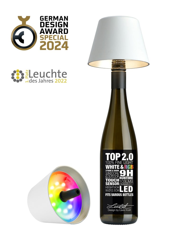 Sompex Top 2.0 Bottle Table Lamp Matte Finish | Stylish Rechargeable LED Lamp | Modern, Wireless & Portable Design | Perfect for Indoor & Outdoor | Adjustable light settings | 12.5x11 cm - White - Image 1